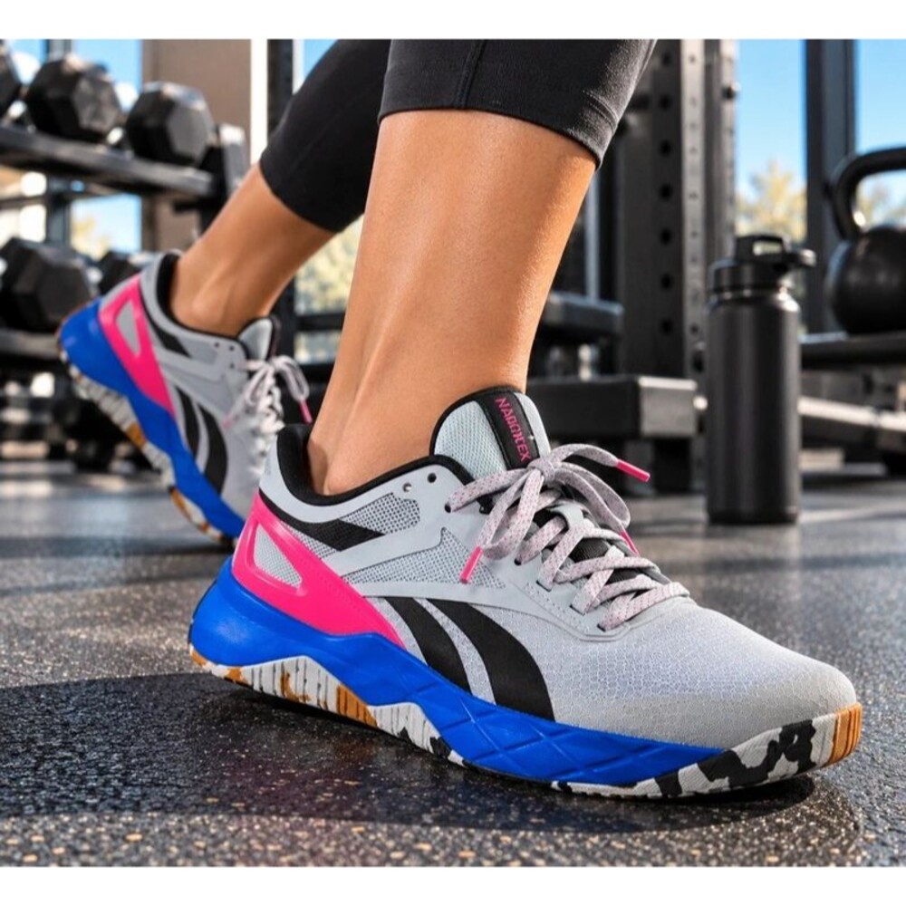 Reebok NanoFlex Women's Size 8 training shoes gray blue pink sneakers